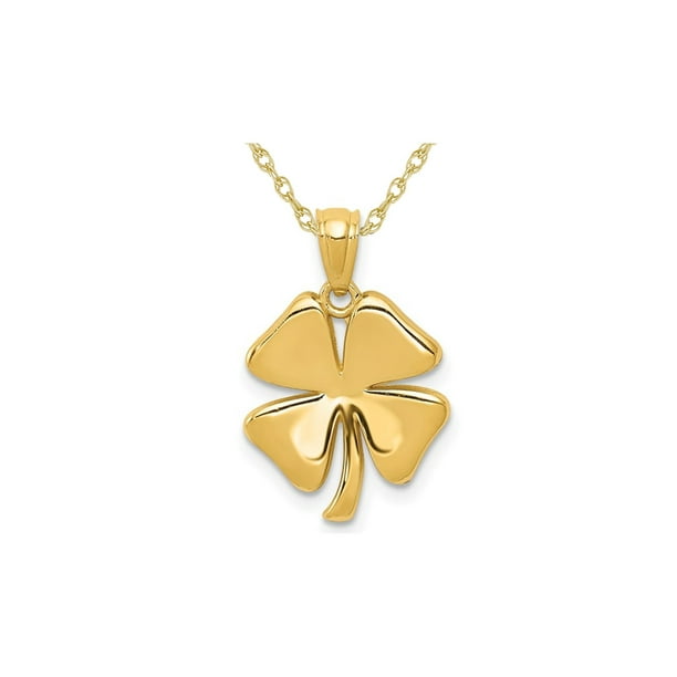 14K Yellow Gold 4-Leaf Clover Cross Charm Pendant 